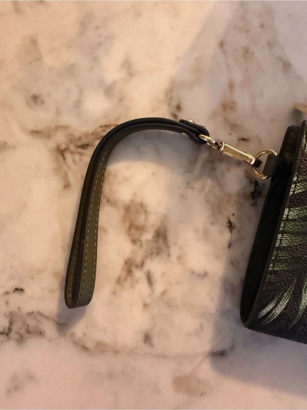 Michael Kors Black Wristlet with Green Palm Print
